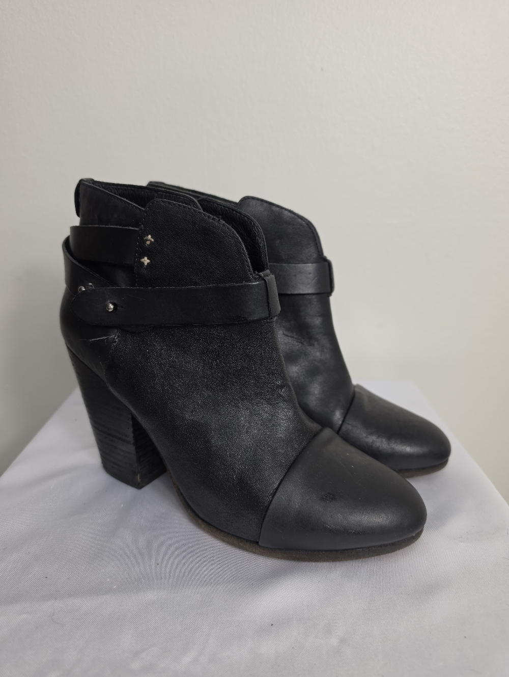 rag & bone Black Leather Ankle Booties with Strap Detail